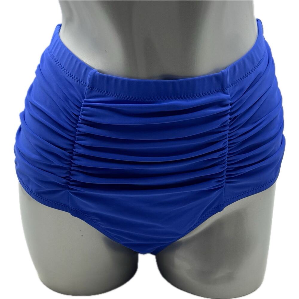 Raisins Bikini Swimsuit High Waist Bottoms Plus Size 14W Royal Blue Ruched NEW